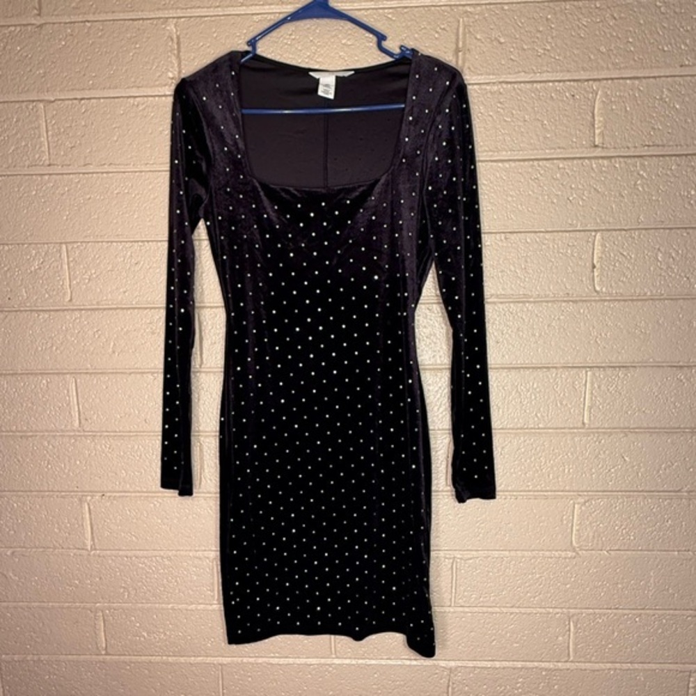 H&M Black Long Sleeve Studded Dress